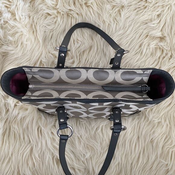 Coach Signature Grey Satin & Leather Shoulder Bag Office siren, Corp Core - Picture 5 of 13